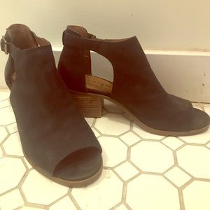 Lucky Brand peep toe block heel booties